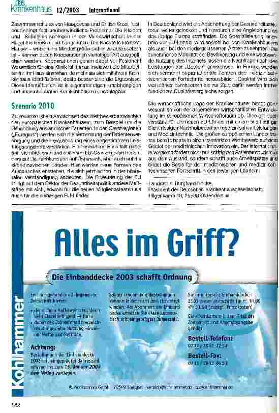 Vorschauseite 4: Gleiche Zukunft für alle Krankenhäuser in Europa? Entwicklungstendenzen in den EU-Ländern