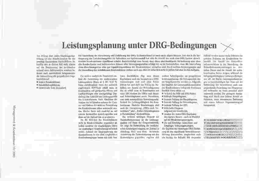 Vorschauseite 1: Leistungsplanung unter DRG-Bedingungen