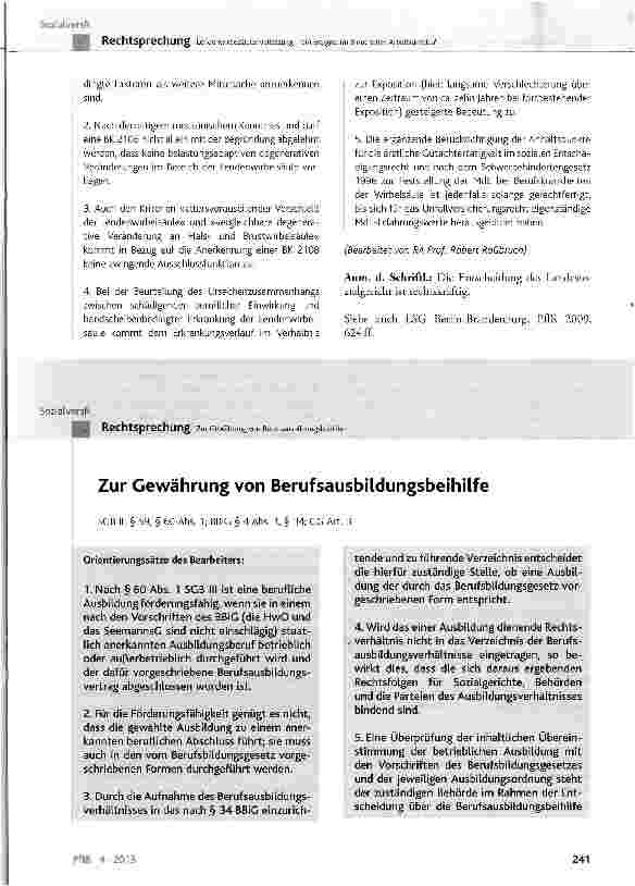 Vorschauseite 1: Zur Gewährung von Berufsausbildungsbeihilfe SGB III § 59, § 60 Abs. 1; BBiG § 4 Abs. 1, § 34; GG Art. 3
