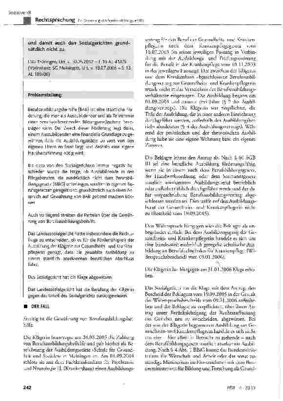 Vorschauseite 2: Zur Gewährung von Berufsausbildungsbeihilfe SGB III § 59, § 60 Abs. 1; BBiG § 4 Abs. 1, § 34; GG Art. 3
