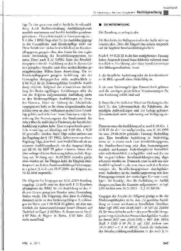 Vorschauseite 3: Zur Gewährung von Berufsausbildungsbeihilfe SGB III § 59, § 60 Abs. 1; BBiG § 4 Abs. 1, § 34; GG Art. 3