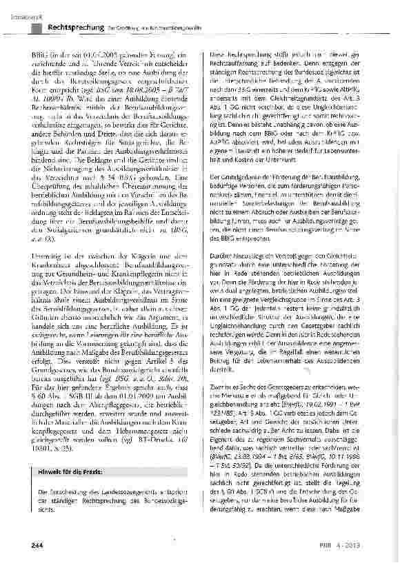 Vorschauseite 4: Zur Gewährung von Berufsausbildungsbeihilfe SGB III § 59, § 60 Abs. 1; BBiG § 4 Abs. 1, § 34; GG Art. 3