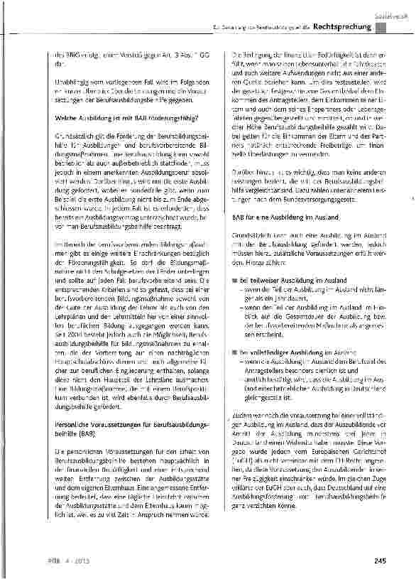 Vorschauseite 5: Zur Gewährung von Berufsausbildungsbeihilfe SGB III § 59, § 60 Abs. 1; BBiG § 4 Abs. 1, § 34; GG Art. 3