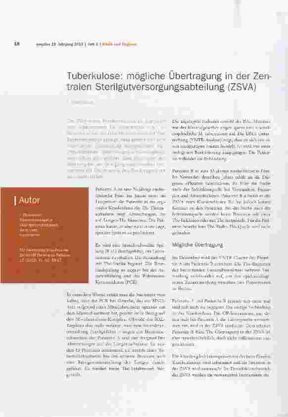 Vorschauseite 1: Tuberkulose: mögliche Übertragung in der Zentralen Sterilgutversorgungsabteilung (ZSVA)