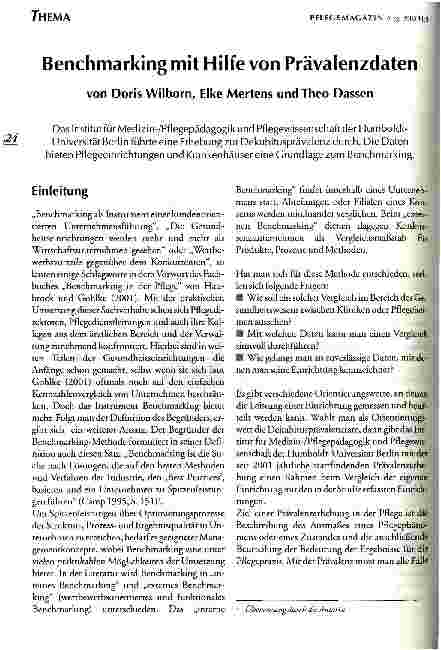 Vorschauseite 1: Benchmarking mit Hilfe von Prävalenzdaten