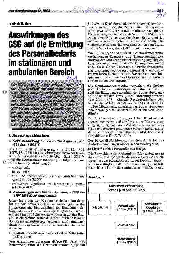 Vorschauseite 1: Auswirkungen des GSG auf die Ermittlung des Personalbedarfs im stationären und ambulanten Bereich