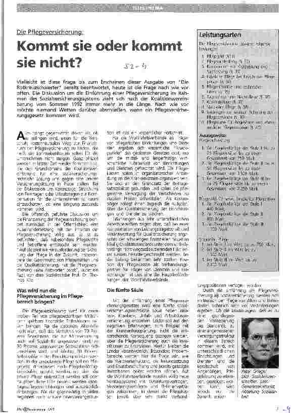 Vorschauseite 1: Kommt sie oder kommt sie nicht? Die Pflegeversicherung