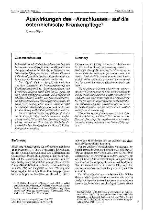 Vorschauseite 1: Auswirkungen des Anschlusses auf die österreichische Krankenpflege