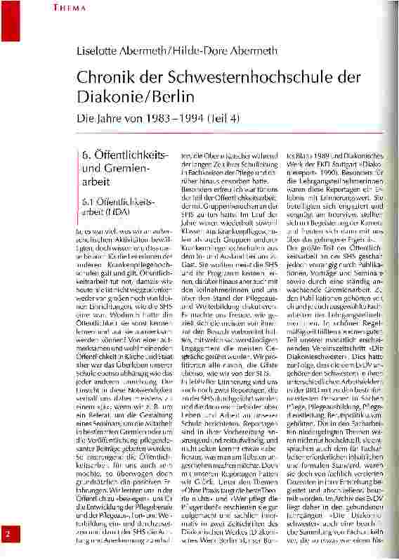 Vorschauseite 1: Chronik der Schwesternhochschule der Diakonie/Berlin Teil 4