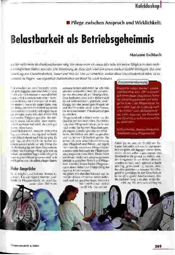 Vorschauseite 1: Belastbarkeit als Betriebsgeheimnis Pflege zwischen Anspruch und Wirklichkeit