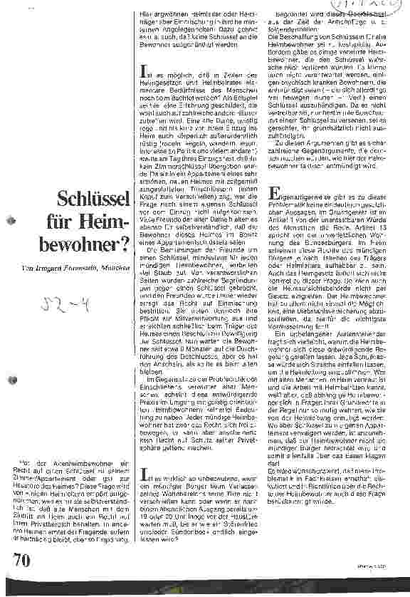 Vorschauseite 1: Schlüssel für Heimbewohner?
