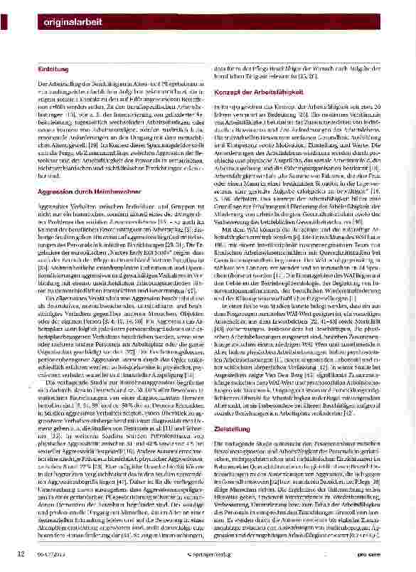 Vorschauseite 2: Zusammenhang zwischen Aggression der Bewohner und Arbeitsfähigkeit des Personals in geriatrischen, nichtpsychiatrischen und nichtklinischen Einrichtungen