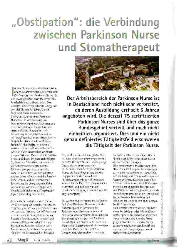 Vorschauseite 1: Obstipation: die Verbindung zwischen Parkinson Nurse und Stomatherapeut