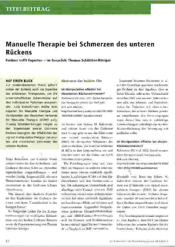 Vorschauseite 1: Manuelle Therapie bei Schmerzen des unteren Rückens