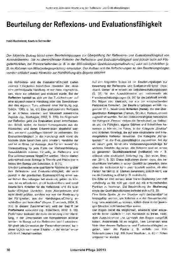 Vorschauseite 1: Beurteilung der Reflexionsund Evaluationsfähigkeit