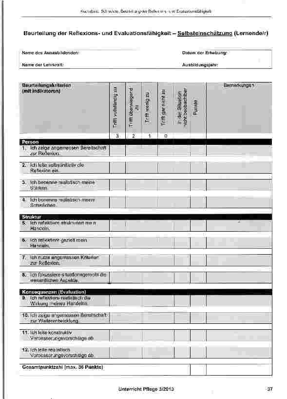 Vorschauseite 2: Beurteilung der Reflexionsund Evaluationsfähigkeit