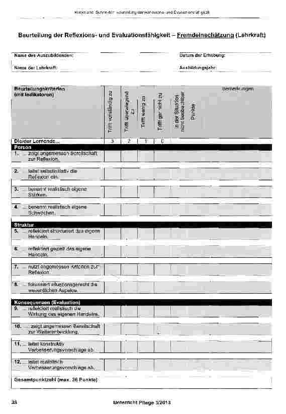 Vorschauseite 3: Beurteilung der Reflexionsund Evaluationsfähigkeit