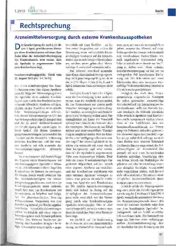 Vorschauseite 1: Arzneimittelversorgung durch externe Krankenhausapotheken