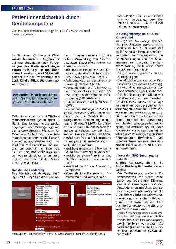 Vorschauseite 1: Patientinnensicherheit durch Gerätekompetenz