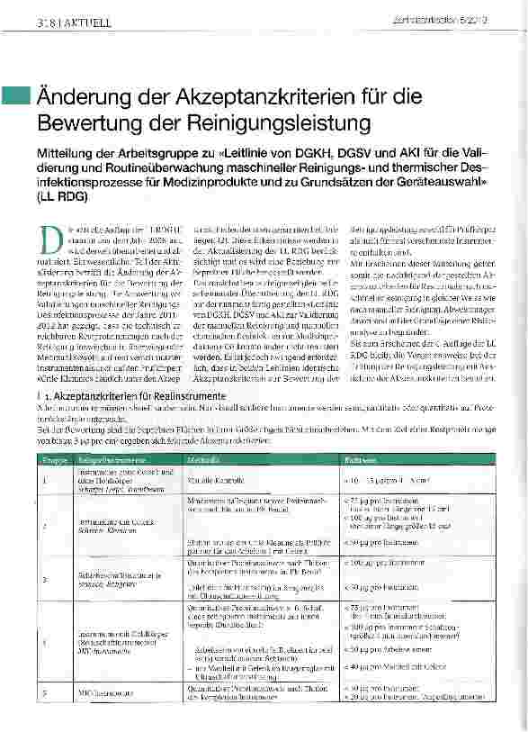 Vorschauseite 1: Änderung der Akzeptanzkriterien für die Bewertung der Reinigungsleistung