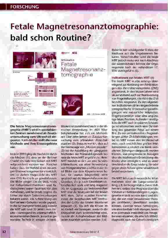 Vorschauseite 1: Fetale Magnetresonanztomographie: bald schon Routine?