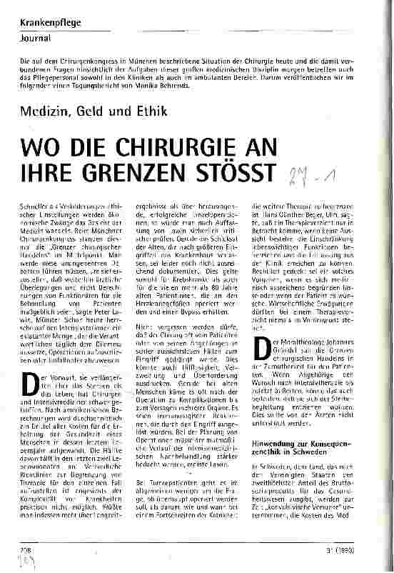 Vorschauseite 1: Wo die Chirurgie an ihre Grenzen stößt Medizin, Geld und Ethik (Tagungsbericht)