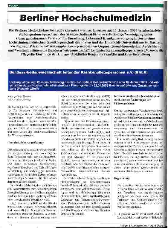 Vorschauseite 1: Stellungnahme: Berliner Hochschulmedizin