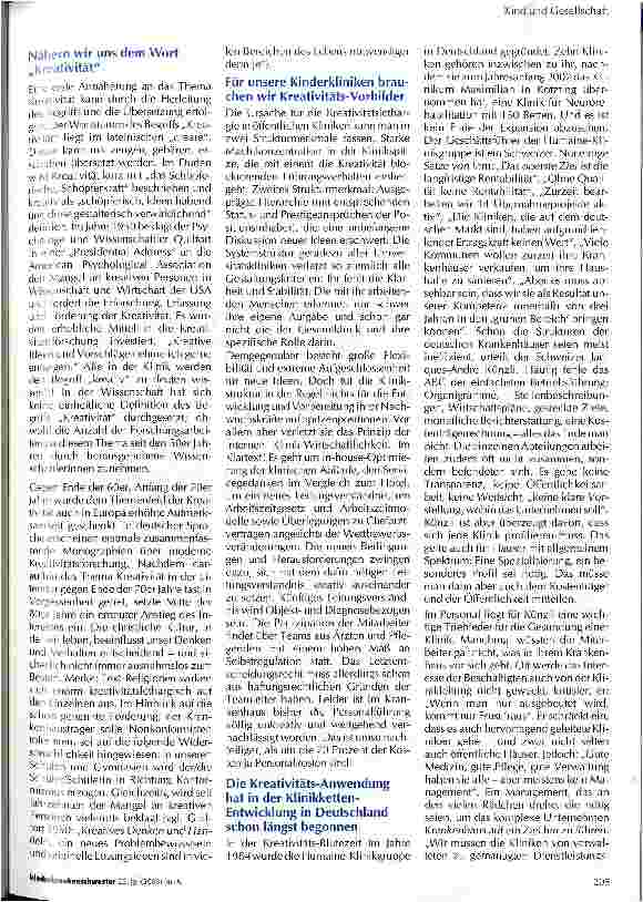 Vorschauseite 3: Kreativität in der Kinderklinik Von der Verlustigkeit der Kreativität am Kinderkrankenbett