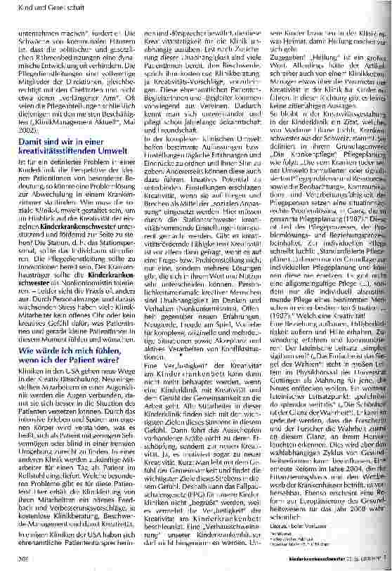 Vorschauseite 4: Kreativität in der Kinderklinik Von der Verlustigkeit der Kreativität am Kinderkrankenbett