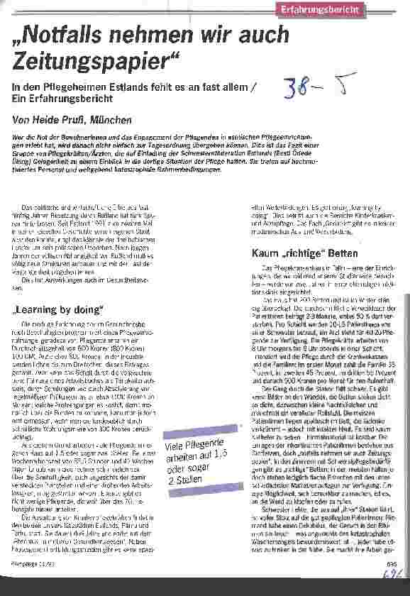 Vorschauseite 1: Notfalls nehmen wir auch Zeitungspapier In den Pflegeheimen Estlands fehlt es an fast allem/Ein Erfahrungsber.
