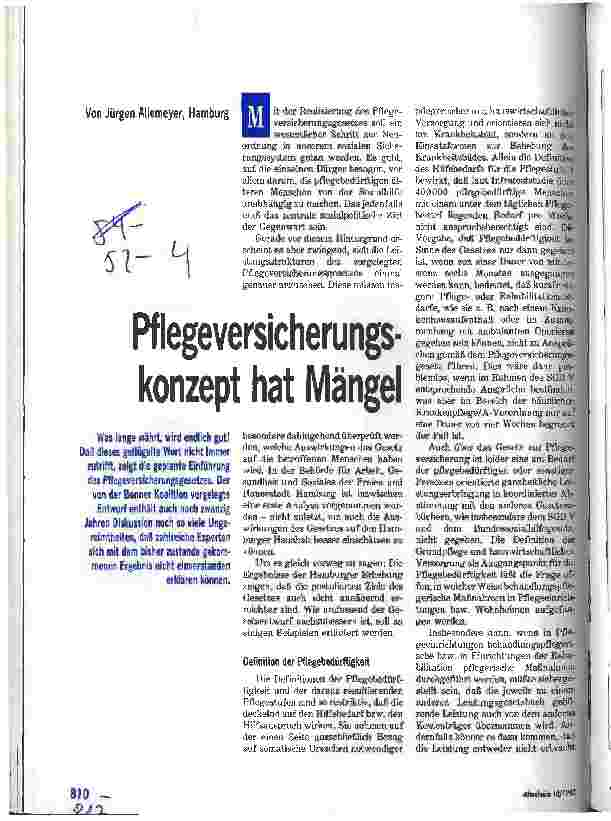 Vorschauseite 1: Pflegeversicherungskonzept hat Mängel
