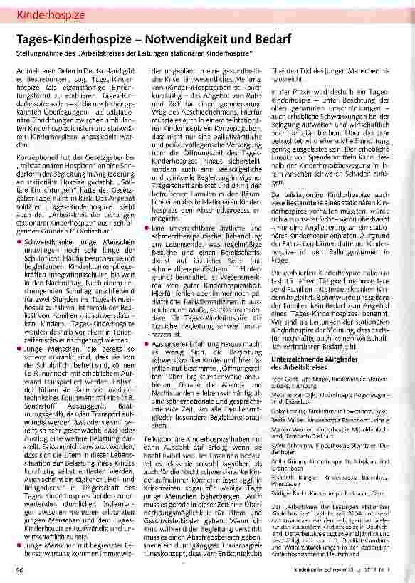Vorschauseite 1: Tages-Kinderhospize-Notwendigkeit und Bedarf