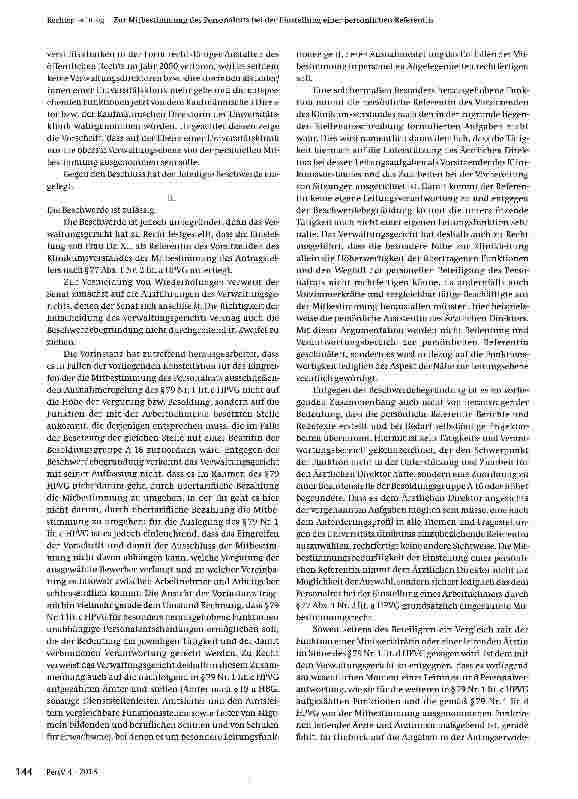 Vorschauseite 3: Zur Mitbestimmung des Personalrats bei der Einstellung einer persönlichen Referentin des Ärztlichen Direktors und Vorstandsvorsitzenden eines Universitätsklinikums