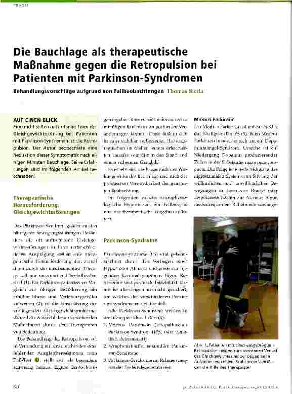 Vorschauseite 1: Die Bauchlage als therapeutische Maßnahme gegen die Retropulsion bei Patienten mit Parkinson-Syndromen