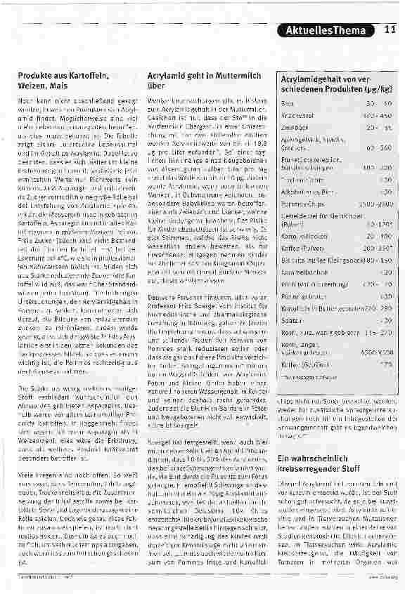 Vorschauseite 2: Acrylamid - Ein altes Gift neu entdecktEntstehung und Wirkung von Acrylamid wird intensiv erforscht