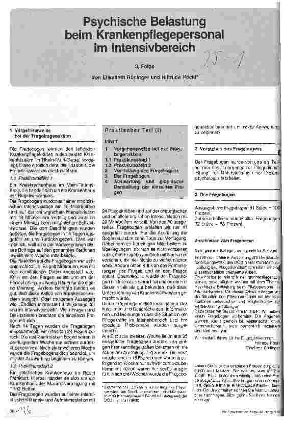 Vorschauseite 1: Psychische Belastung beim Krankenpflegepersonal im Intensivbereich