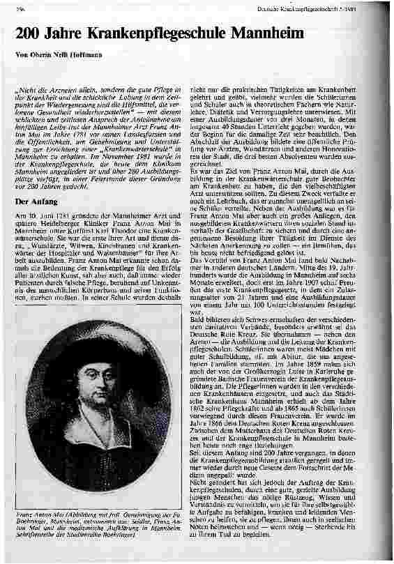 Vorschauseite 1: 200 Jahre Krankenpflegeschule Mannheim
