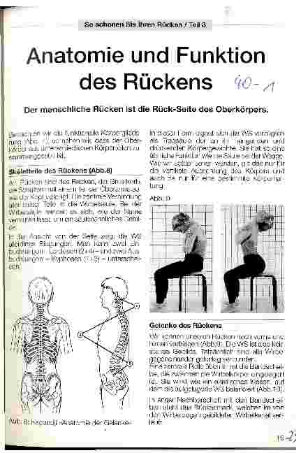 Vorschauseite 1: Anatomie und Funktion des Rückens (Rücken/Teil 3) Der menschliche Rücken ist die Rück-Seite des Oberkörpers