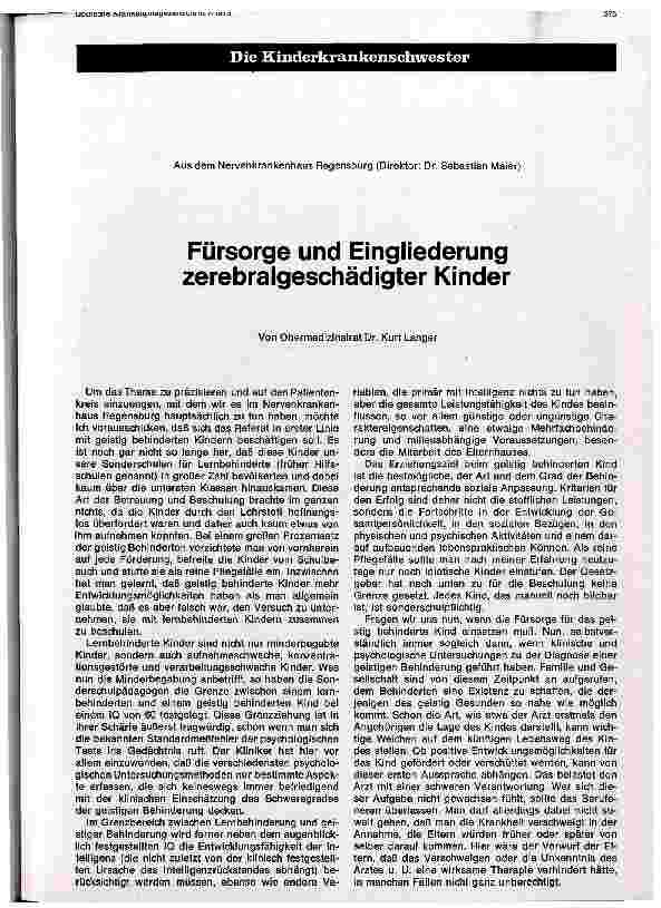 Vorschauseite 1: Fürsorge und Eingliederung zerebralgeschädigter Kinder