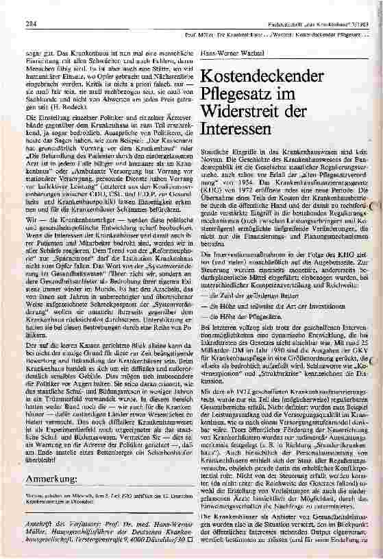 Vorschauseite 1: Kostendeckender Pflegesatz im Widerstreit der Intressen