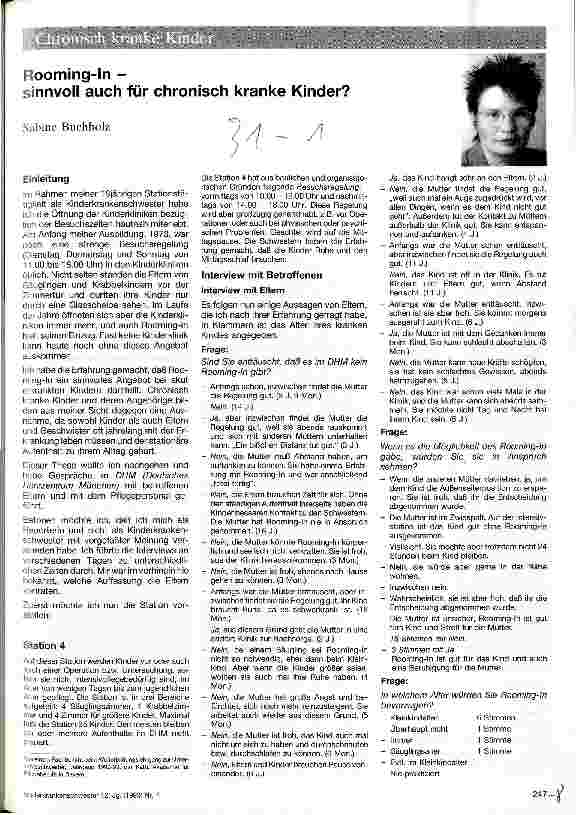 Vorschauseite 1: Rooming-in - sinnvoll auch für chronisch kranke Kinder? Aus einem Fachbericht Weiterbildungslehrgang zur Unterrichtsschwester