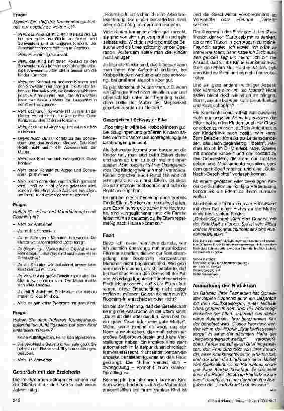 Vorschauseite 2: Rooming-in - sinnvoll auch für chronisch kranke Kinder? Aus einem Fachbericht Weiterbildungslehrgang zur Unterrichtsschwester