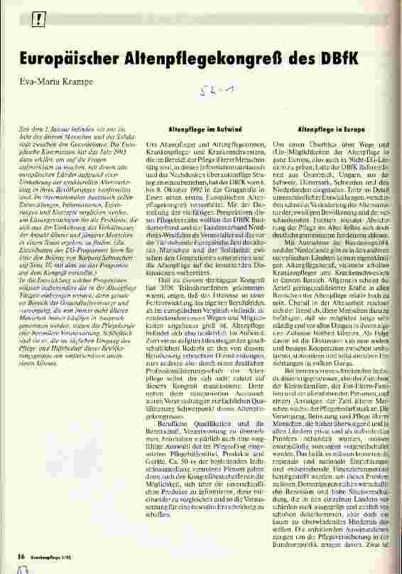 Vorschauseite 1: Europäischer Altenpflegekongreß des DBfK