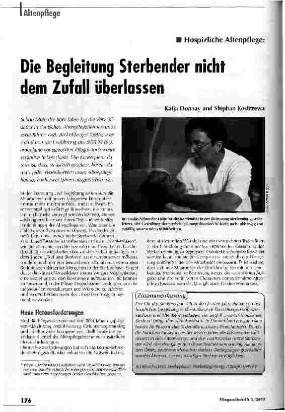Vorschauseite 1: Die Begleitung Sterbender nicht dem Zufall überlassen