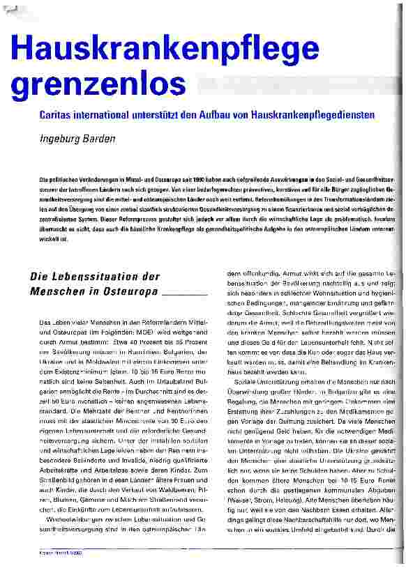 Vorschauseite 1: Hauskrankenpflege grenzenlos Caritas international unterstützt den Aufbau von Hauskrankenpflegediensten