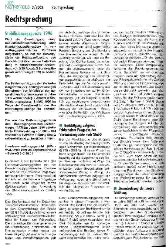 Vorschauseite 1: Stabilisierungsgesetz 1996
