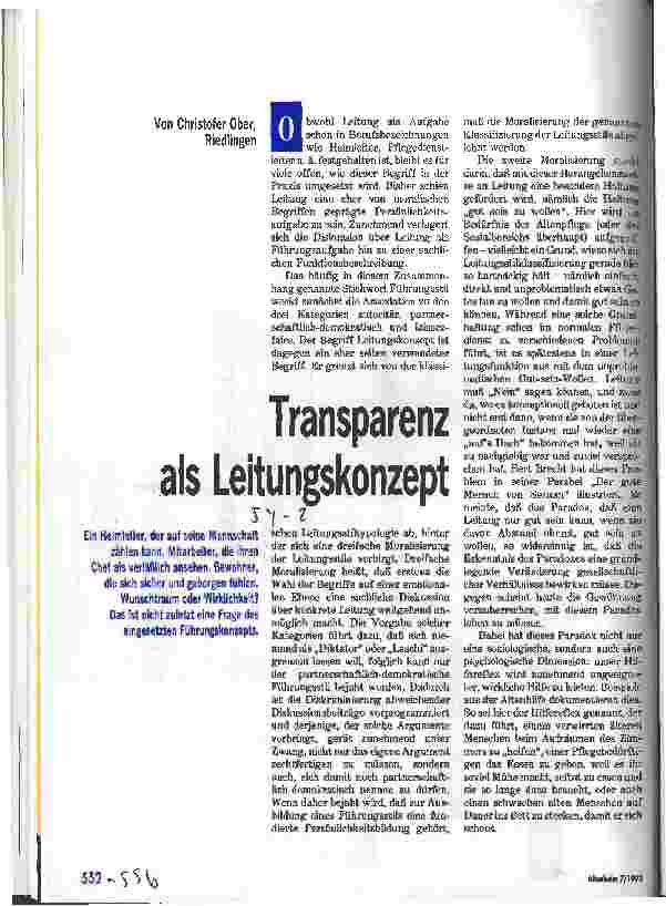 Vorschauseite 1: Transparenz als Leistungskonzept Führungskonzept und Arbeitsklima