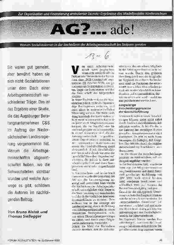 Vorschauseite 1: AG? .. . ade Warum Sozialstationen in der Rechtsform der AG ins Stolpern geraten