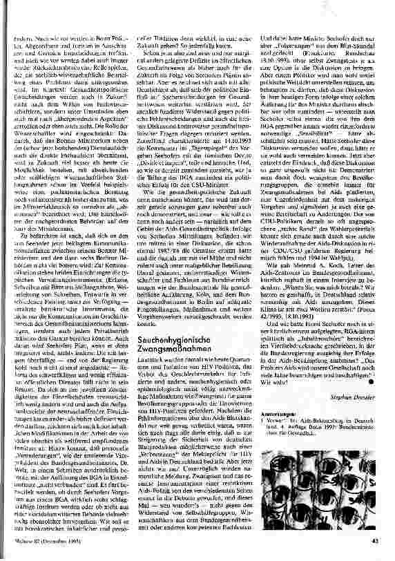 Vorschauseite 2: Blut, Aids und das BGA Oder: Die Entfernung des Ministers von der vernünftigen Erfahrung