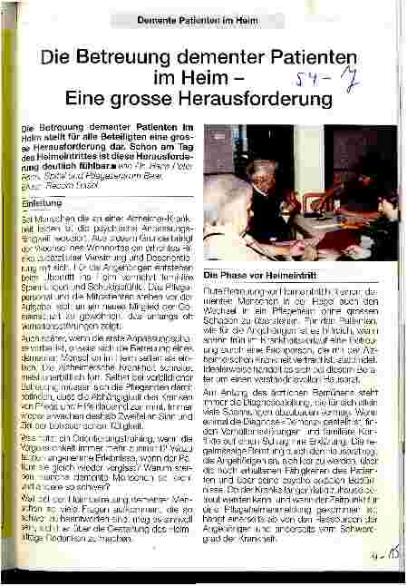 Vorschauseite 1: Die Betreuung dementer Patienten im Heim - eine große Herausforderung